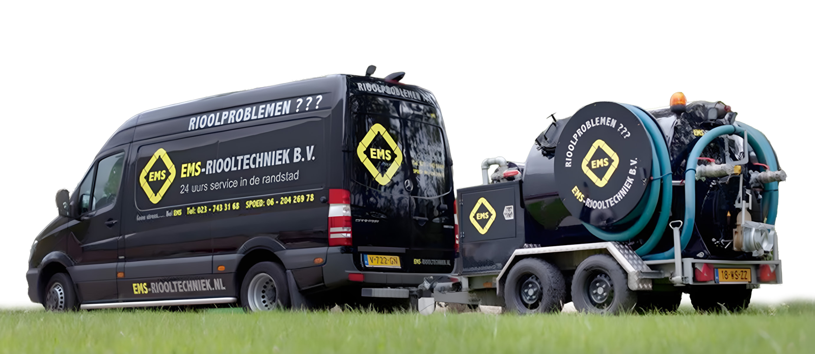 EMS Riooltechniek bus met rioolreinigingswagen